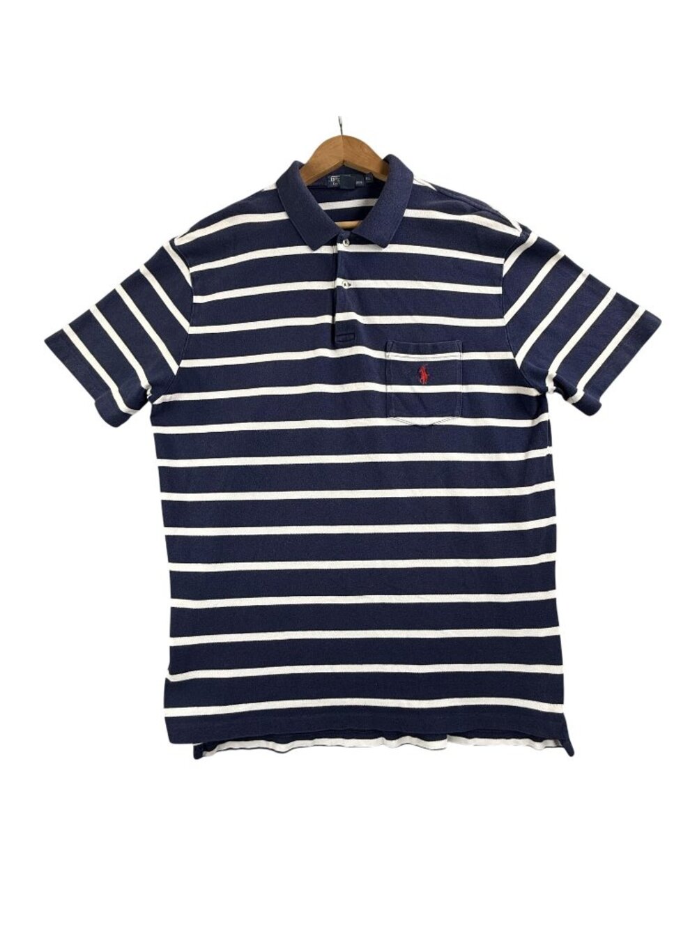 Vintage Polo Ralph Lauren Polo Shirt Mens XL Blue White Striped Pocket Nautical